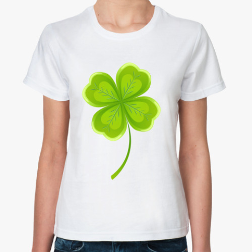 Классическая футболка с принтом Четырехлистный клевер