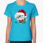 Классическая женская футболка Новогодняя Кошка