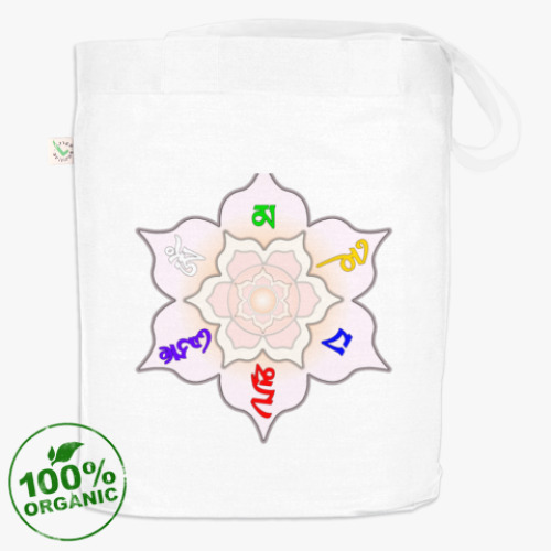 Сумка шоппер с принтом тибетский Ом мани падме хум с лотосом и узлом