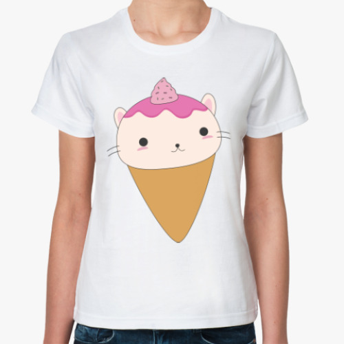 Классическая футболка с принтом Кот мороженое