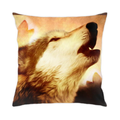 Подушка с принтом 'Воющий волк'