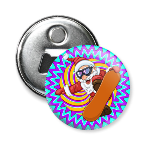 Магнит-открывашка с принтом Санта Сноубордист