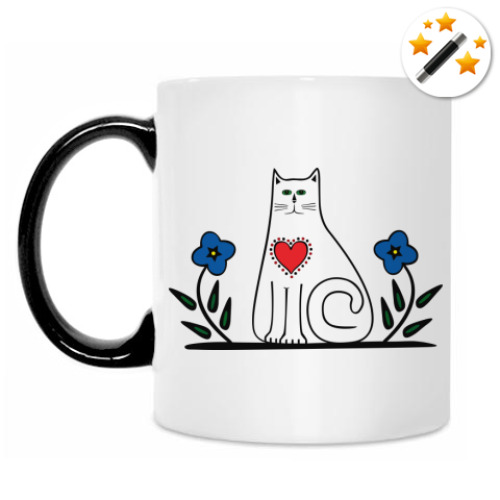 Кружка-хамелеон с принтом Кот и сердце