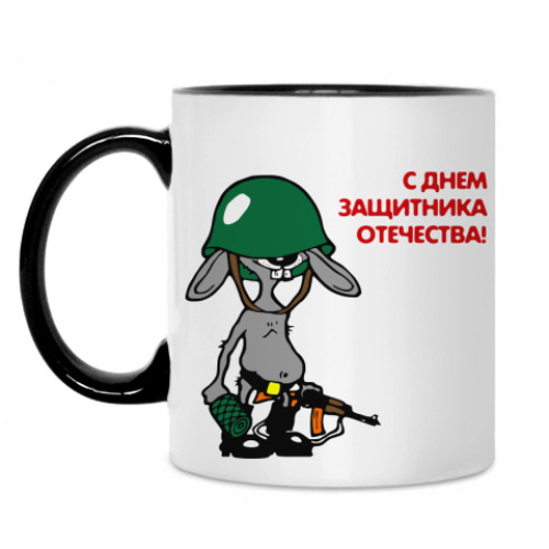 Кружка с принтом заяц в каске