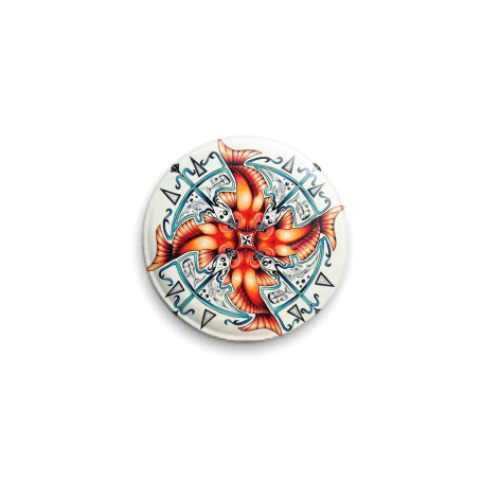 Значок 25мм с принтом Рыбы-калейдоскоп