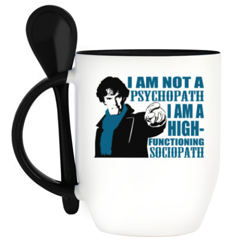 Кружка с ложкой с принтом Sherlock