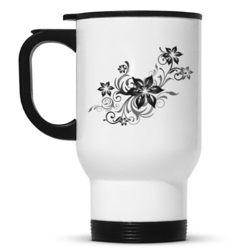 Кружка-термос с принтом Цветочный орнамент