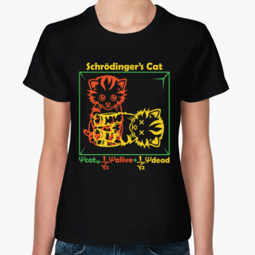 Женская футболка с принтом Кот Шрёдингера