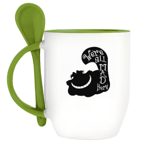 Кружка с ложкой с принтом Алиса в стране чудес/ Alice in wonderland