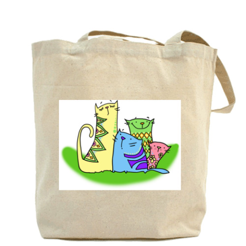 Сумка шоппер с принтом Семья коты