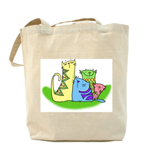 Сумка шоппер с принтом Семья коты