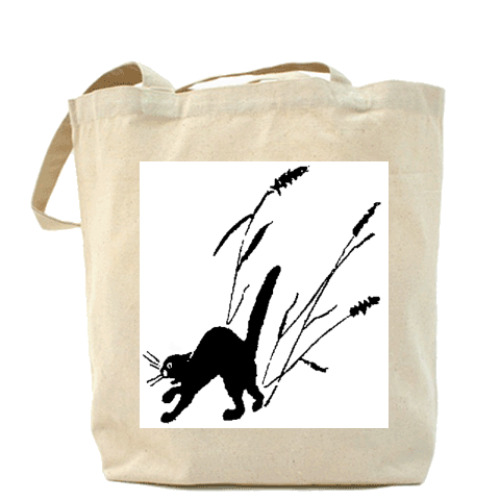 Сумка шоппер с принтом Кошка в камышах