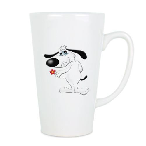 Чашка Латте с принтом Собачка с цветком