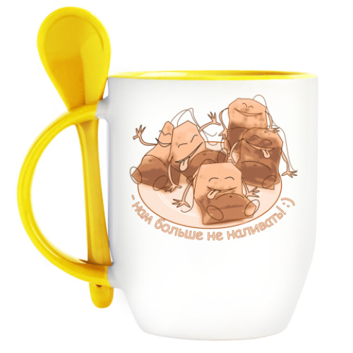 Кружка с ложкой с принтом Чайные пакетики