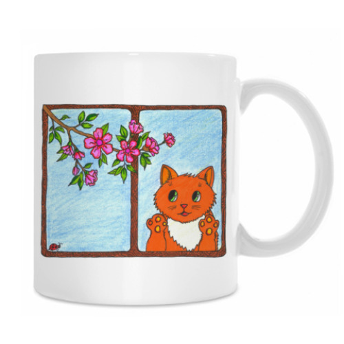 Кружка с принтом Кот в окошке