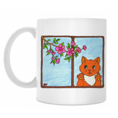 Кружка с принтом Кот в окошке