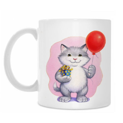 Кружка с принтом Кот и воздушный шарик