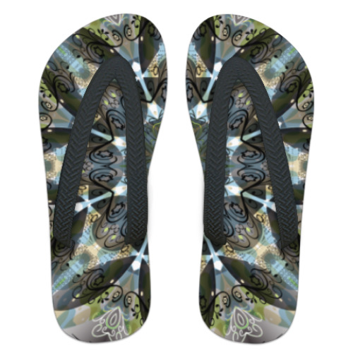 Шлепанцы (сланцы) с принтом разноцветная мандала париж эйфелева башня