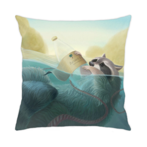 Подушка с принтом Енот в воде