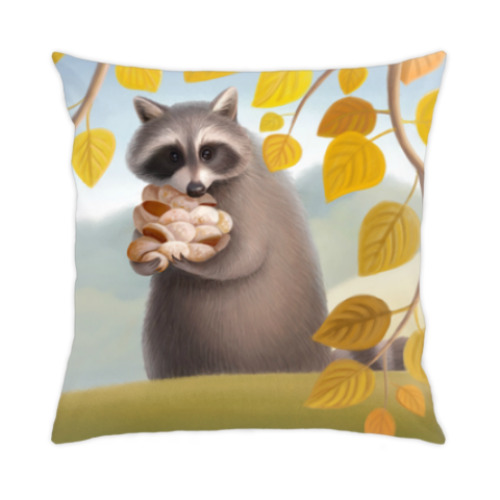 Подушка с принтом Енот с пряниками