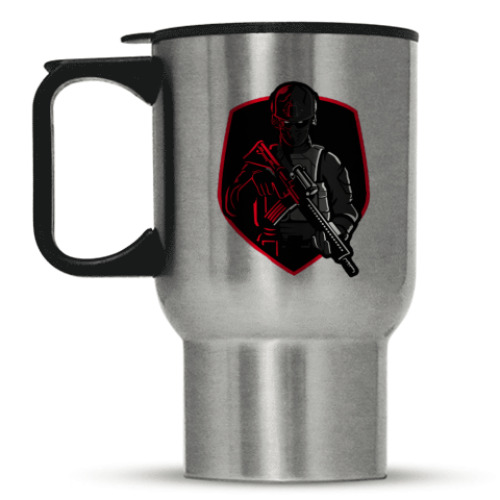 Кружка-термос с принтом Эмблема стримера и лозунг клана SOA