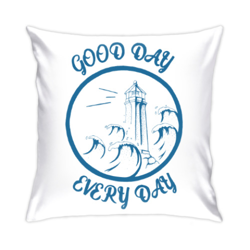 Подушка с принтом маяк и море