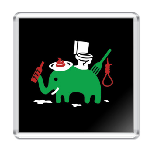 Магнит с принтом  Зеленый Слоник