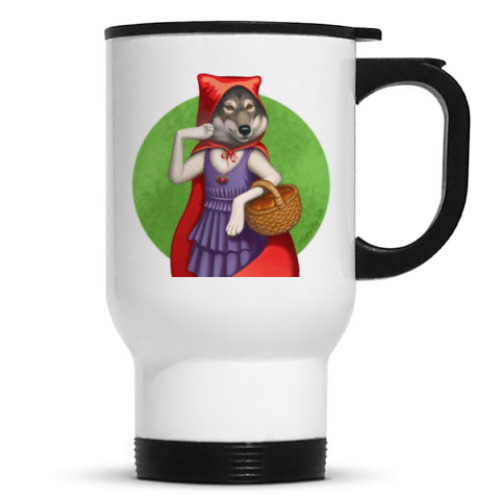 Кружка-термос с принтом Волк в красном