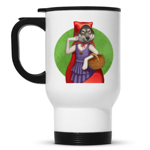 Кружка-термос с принтом Волк в красном