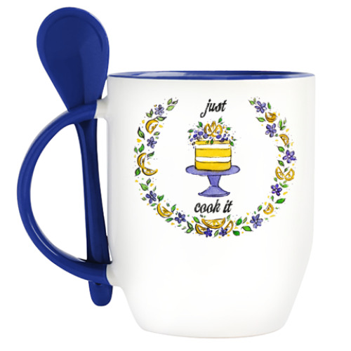Кружка с ложкой с принтом Just cook it!