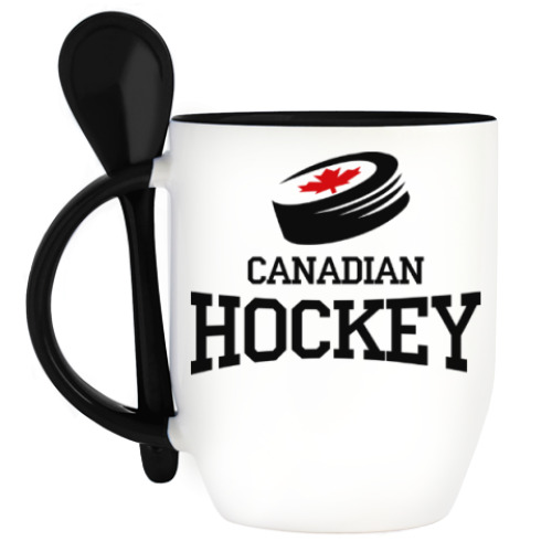 Кружка с ложкой с принтом Canadian hockey.