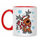 Двухцветная кружка Олень с шарфиком