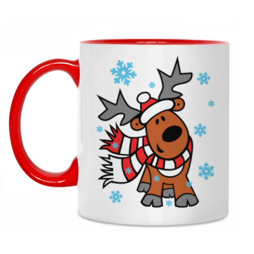 Кружка с принтом Олень с шарфиком