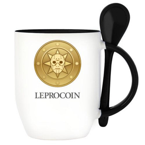 Кружка с ложкой с принтом Leprocoin