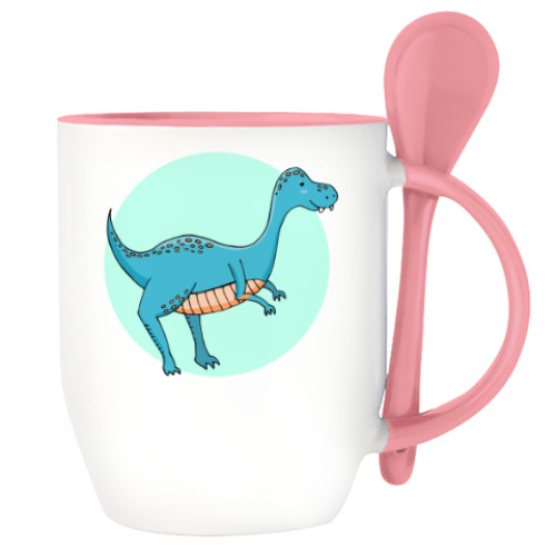 Кружка с ложкой с принтом Динозаврик