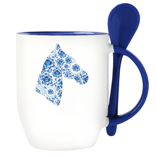 Кружка с ложкой с принтом Профиль лошади