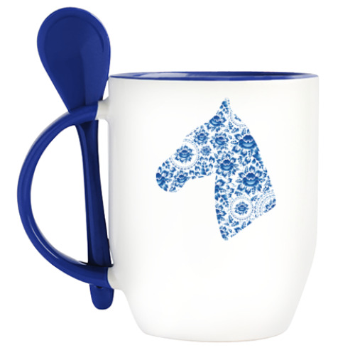 Кружка с ложкой с принтом Профиль лошади