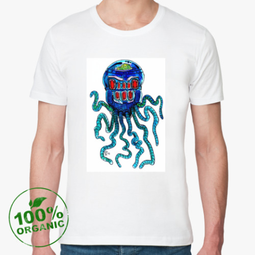 Футболка из органик-хлопка с принтом Осьминог. Киберпанк.