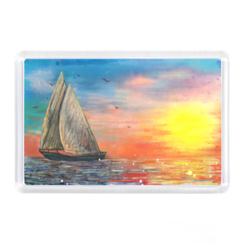 Магнит с принтом Кораблик в море