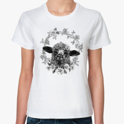 Классическая футболка с принтом Овечка Ромашка