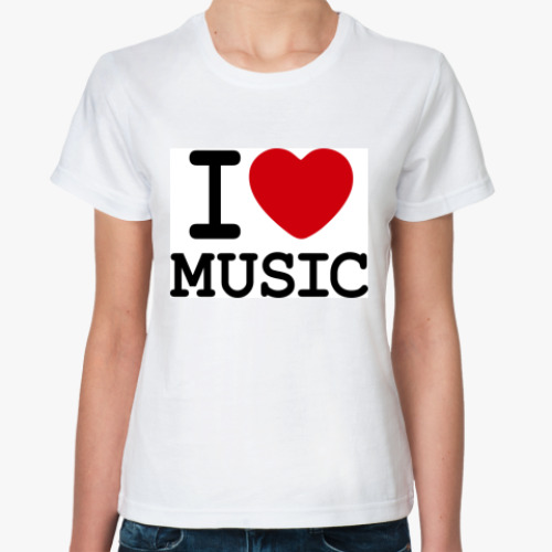 Классическая футболка с принтом I Love Music