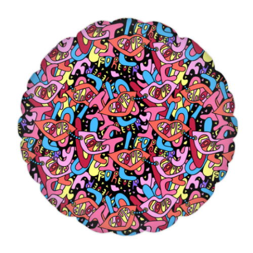 Подушка с принтом Дудл. Я тебя люблю. Навсегда.