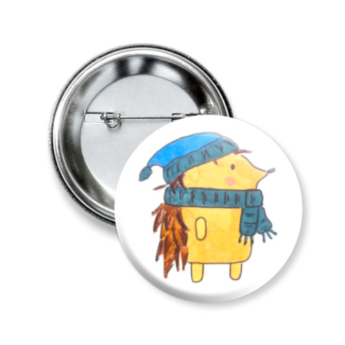 Значок 50мм с принтом Зима у ёжика