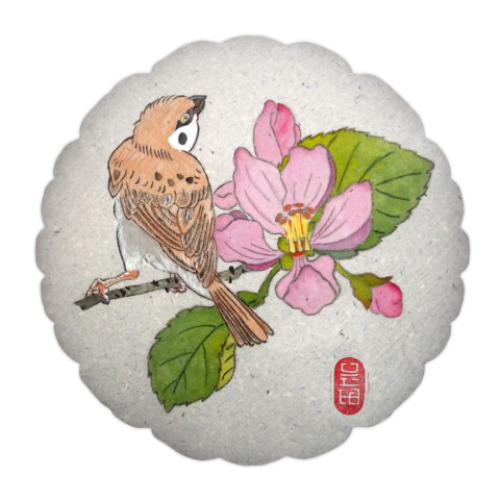 Подушка с принтом Воробей