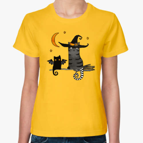 Женская футболка с принтом Черная кошка и магия