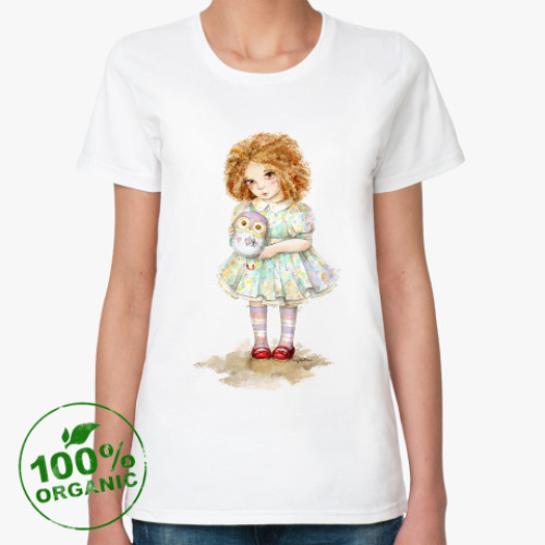 Женская футболка из органик-хлопка с принтом Девочка с совой