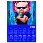 Календарь A3 2026, синий IRON PIG