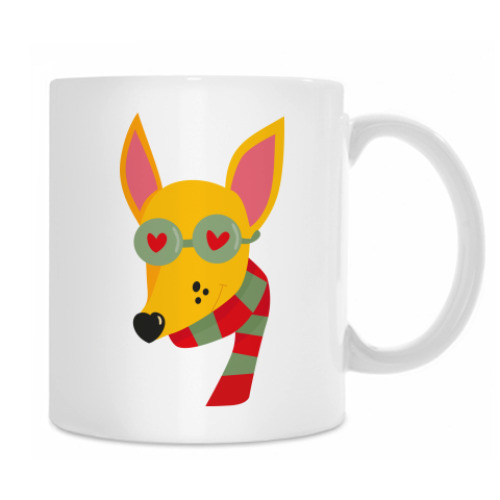 Кружка с принтом Лисичка в очках и полосатом шарфе