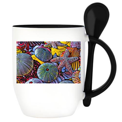 Кружка с ложкой с принтом Marine life