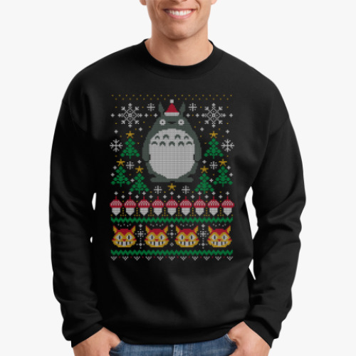 Свитшот с принтом Новогодний Тоторо и кот Totoro